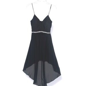 City Triangles Black Chiffon Dress Juniors Size 5 Glam Empire Waist Asymmetrical